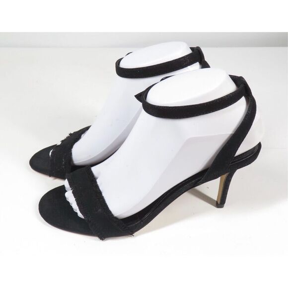 WHBM Shiloh Suede Heels Sandal Fringe Edges Ankle Strap Black Metallic Women 7 - Picture 5 of 7